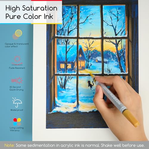 Image of MEEDEN Artist Acrylic Paint Markers: 48 Colors Dual Tip Acrylic Marker with Brush & Round Tip - Waterproof Paint Pens Markers with Automatic Ink Control for Wood, Canvas, Glass, Rock, DIY, Ceramic