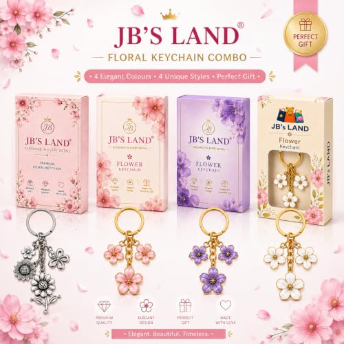Image of JB'S LAND Floral Charm Keychain Vintage Flower Metal Key Ring for Women | Bag Charm Pendant, Backpack & Car Key Holder, Aesthetic Design, Friendship Gift, For Women & Girls