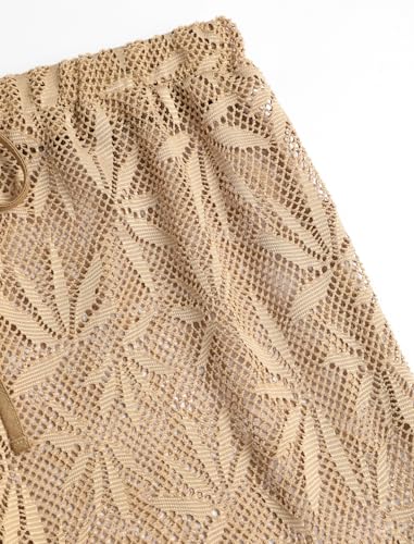 Image of ZAFUL Womens Beach Cover Up Pants Sexy Crochet Drawstring Elastic Boho Swimsuit Cover Up Long Pants Beach Wear
