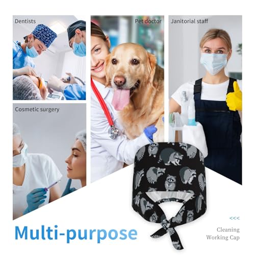 Image of Working Cap Scrub Cap with Sweatband Adjustable Unisex Women Tie Back Hat Nurse Surgical Caps