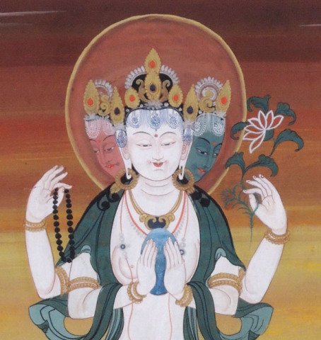 絵画　チベット宗教 海】タンカ チベット仏教 絹本 仏画 仏教美術 複製品_01 横約