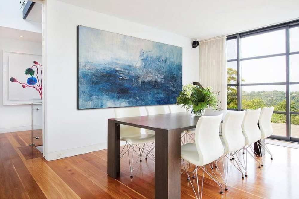 Mano Pintura Óleo Pintada Cuadros,Pintado A Mano Abstracto Azul Mar Paisaje Arte Óleo Sobre Lienzo Sala De Estar Restaurante Porche Decoración Moderna Arte De Pared Imagen Sin Marco, 60X120Cm (23.