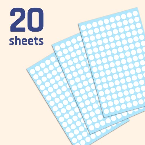 Image of TownStix 0.375 inch Round White Color Coding Circle Dot Stickers (Pack of 3000, 3 /8 inch Diameter, 150 Labels per Sheet, 20 Sheets)