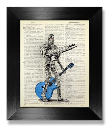 Blue Wooden Acoustic Guitar Poster, Funny Music Art Print, Unique Movie Poster, Cool...