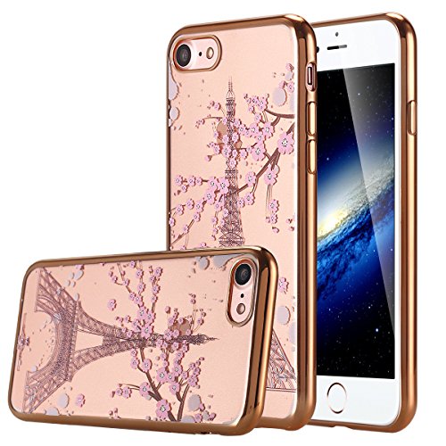 iPhone 8 Case,iPhone 7 Case, LONTECT Eiffel Tower Floral Clear Design Pattern Printing Soft TPU Gel Slim Back Protective Case Scratch Resistant for Apple iPhone 8/iPhone 7
