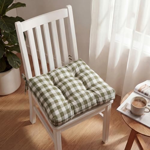 Geetery 4 Pack Plaid Chair Cushions, 16" x 15", Olive Green and White by Geetery - Used condition - Image 6