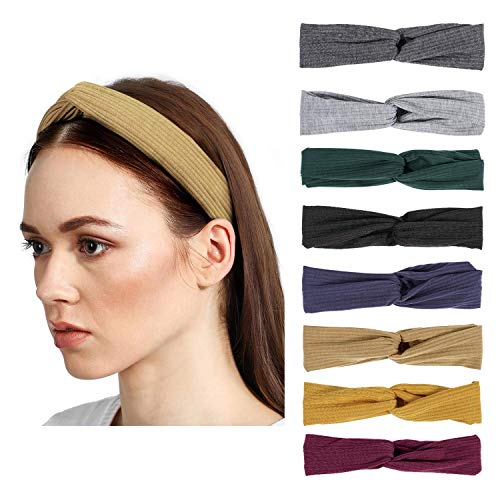 Knotted Headbands for Women Fashion Women's Headbands Elastic Turban Headbands Yoga Running Sports Workout Hair Bands 8 Pack