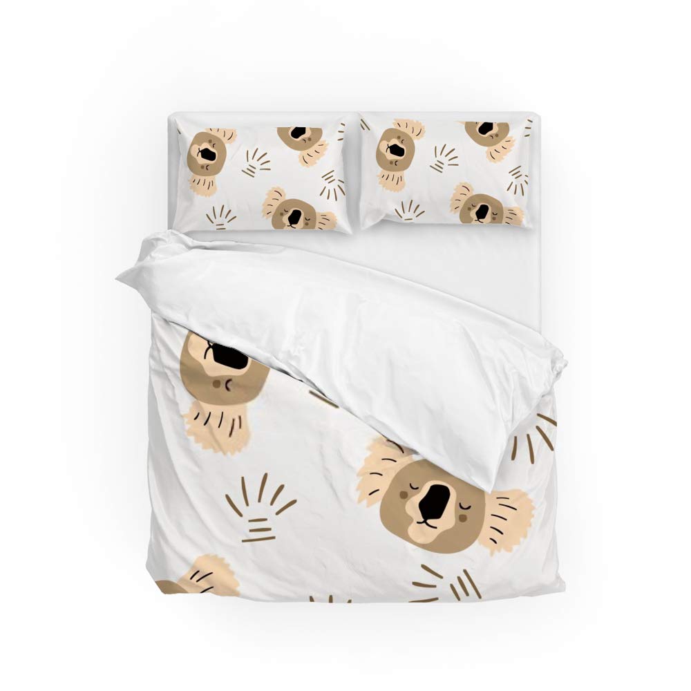 Parure de lit koala avec housse de couette et taies d'oreiller en polyester