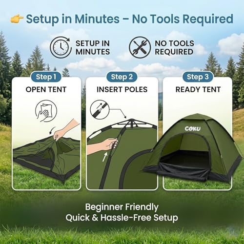 Image of Coku Camping Tent for 8 Persons, Lightweight Backpacking Dome Tent with Mosquito Net, Waterproof Outdoor Tent, Easy Setup for Camping, Hiking, Trekking, Picnic, Travel (8 Person Tent)