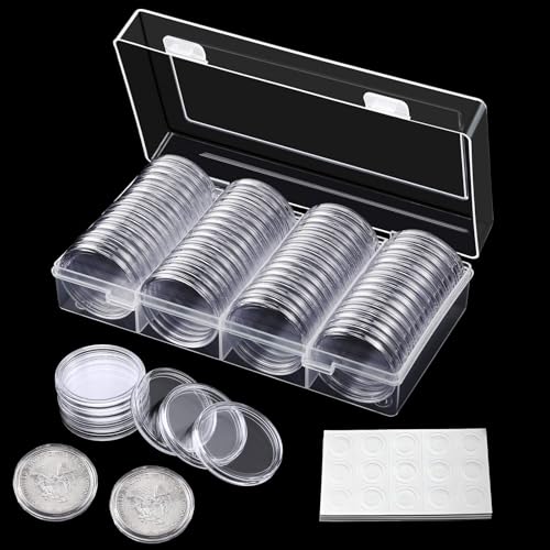 Münzkapseln 60 Stück 41mm Münz Aufbewahrungbox Klare Münze Kapseln mit Aufbewahrungsbox Münzhalteretui Dichtung Münzhalter mit 8 Größen Weicher Schaumstoffringe Protect(19/20/22/25/27/30/39/41mm)
