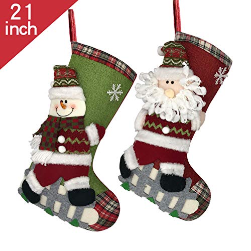 ETERAMUS 18 inch Plaid Christmas Stockings Set of 2,Large Burlap Xmas Socks 2