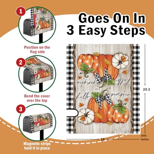 Image of Fall Hello Pumpkin Welcome Mailbox Cover Magnetic Standard Size 20.5 inch x 18 inch, Autumn Thanksgiving Decorative Post Letter Box Wrap Decor, Farmhouse Rustic Garden Yard Outdoor Decoration