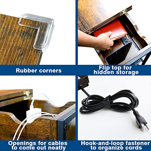 Sauce Zhan Sofa Side Table With Usb Ports And Outlets, Narrow End Table With Storage Shelf For Small Spaces Bedside Nightstand With Charging Station For Living Room, Bedroom, Brown #TOP4