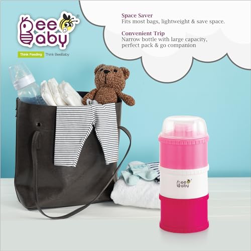 Image of BEEBABY Store and Feed Stackable Milk Powder Container. 3 Layer Multi-Storage, Multi-Functional Food and Milk Dispenser. 100% Bpa Free, Travel Friendly. 0 Months+ (Pink)