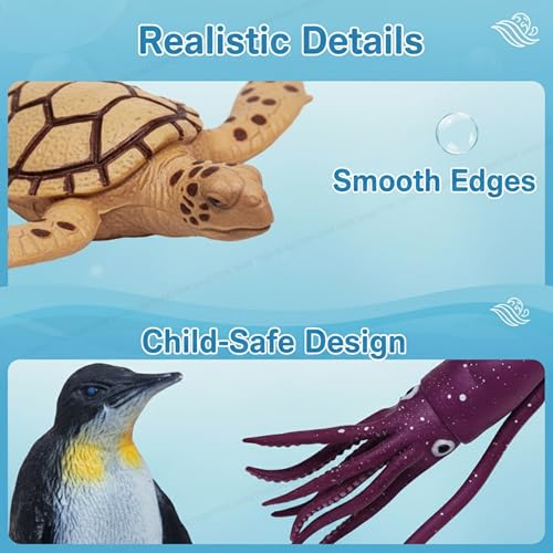 Image of SHAKTISM Ocean World Animal Toy Set for Kids - 6 PCS Realistic Sea Creature Figures, Penguin, Turtle, Seal, Crab, Squid, Shrimp, Plants, Educational Ocean Playset for Boys & Girls