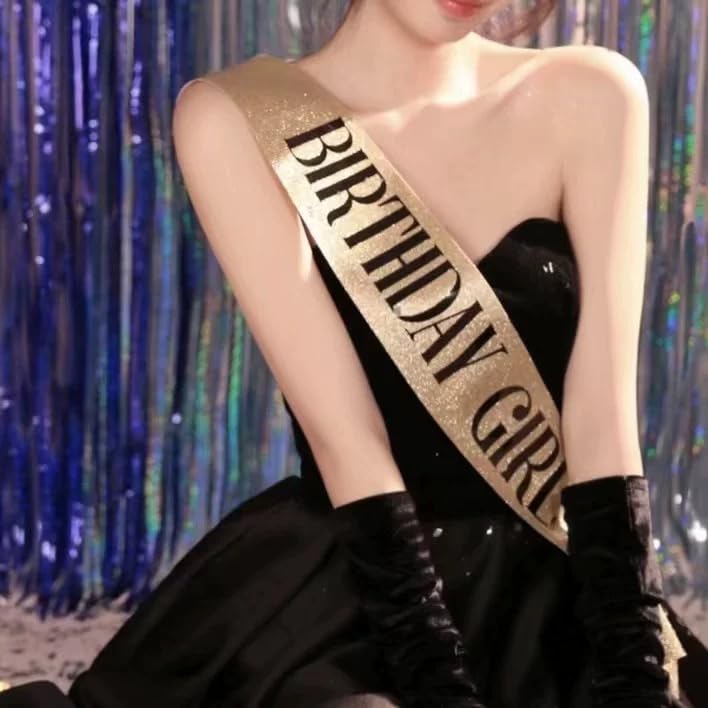 Glitter Birthday Girl Sash with Gold Foil Happy Birthday Decoration for Women Gifts for 18th 21st 30th 40th 70th Bday Party