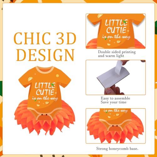 Image of Little Cutie Baby Shower Decorations, 9PCS Cute Orange Party Table Decorations, A Little Cutie Is on the Way Baby Shower Decor Supplies