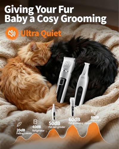 iBTC Professional Dog Grooming Kit at Home: All-in-One Quiet Clippers & Nail Grinder with LED Light, Cordless Dog Shaver, Safe Poodle Grooming Kit for Paws, Face, Ears & Body(White Combination) - Image 5