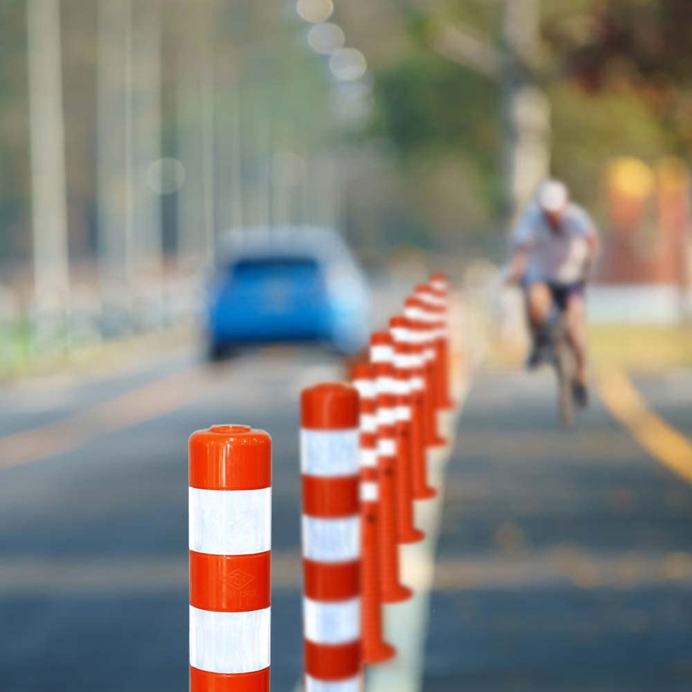 Poteau de signalisation pour la sécurité routière 100 x 8 cm | Guide flexible réfléchissant orange résistant aux chocs avec vis et ancrage à ressort incassable