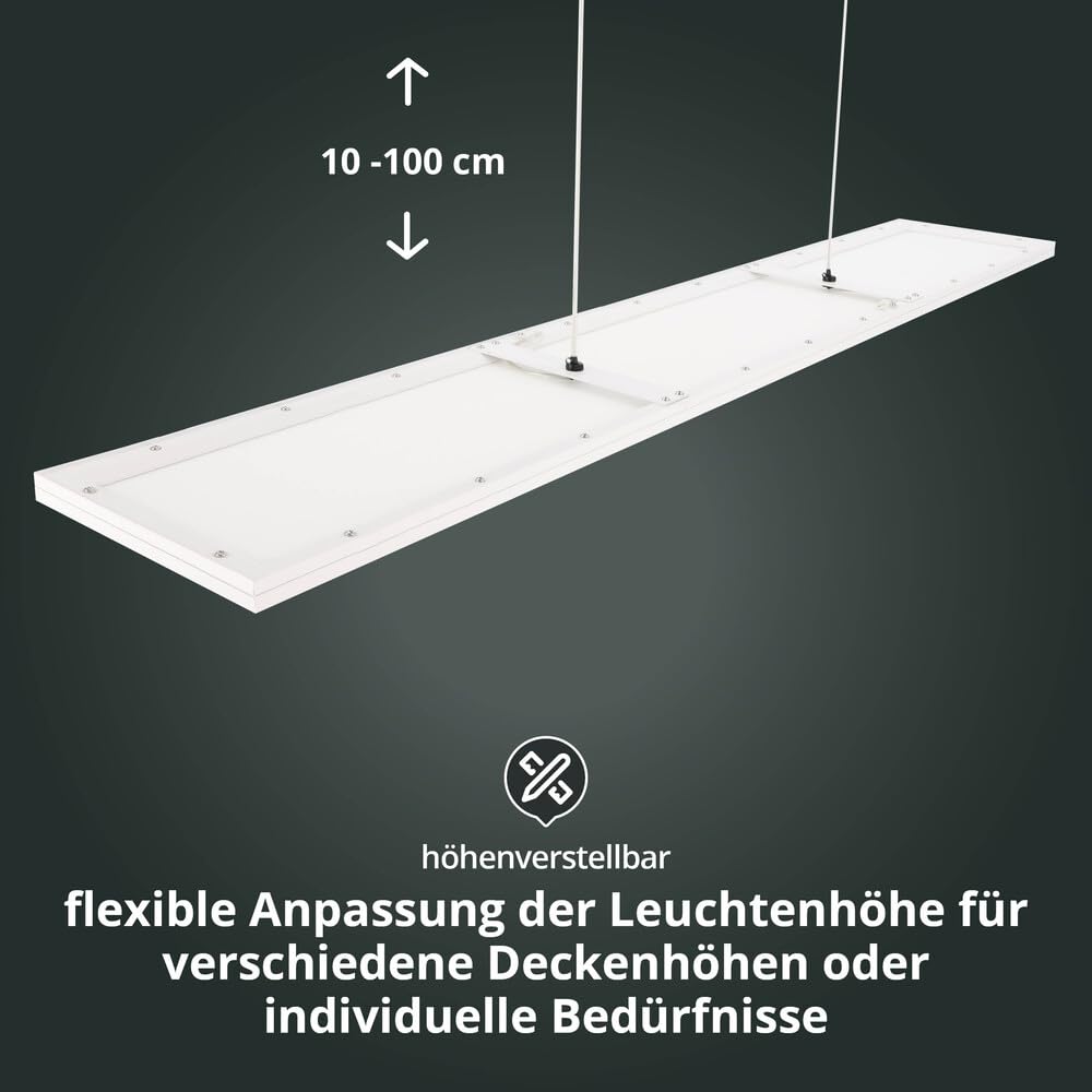 LED Universum Büro-Pendelleuchte OFFICE PANEL UP & DOWN 70/30, 120x20cm weiß, CCT 3000-6000K, 3500lm, dimmbar, mit Fernbedienung, blendfrei UGR<19, hoher CRI>90Ra, flimmerfrei