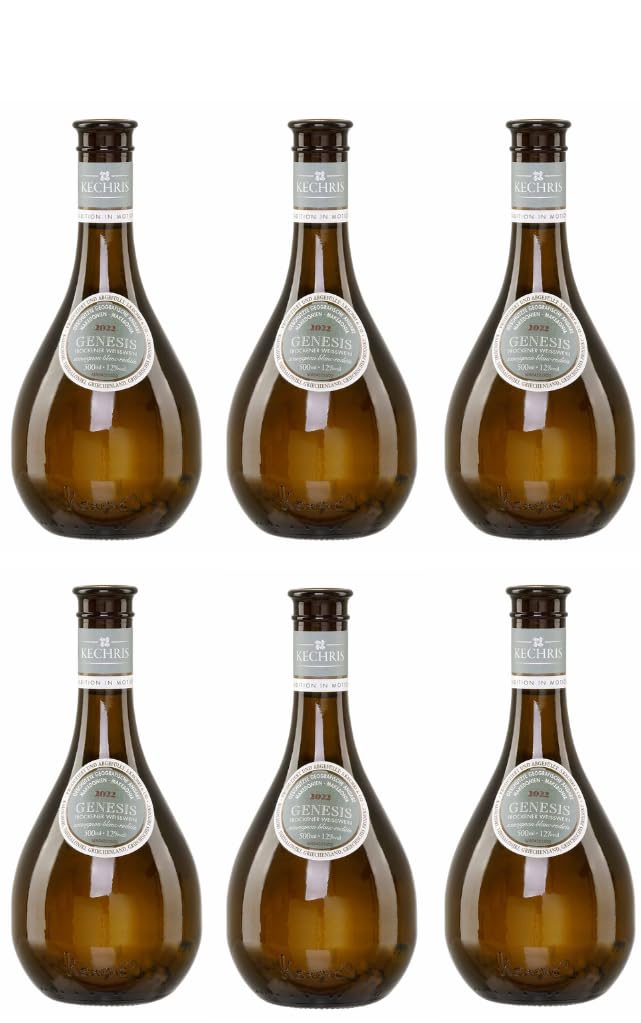 Genesis Weiß trocken Kechri 6x 0,5l Flasche | Trockener Weißwein aus Griechenland | + 20ml Jassas Olivenöl"