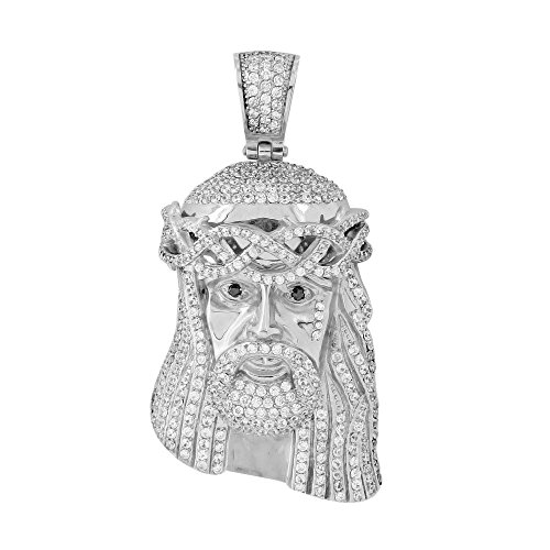 Tear Drop Jesus Pendant 14k White Gold Over Solid Stainless Steel Lab Diamonds