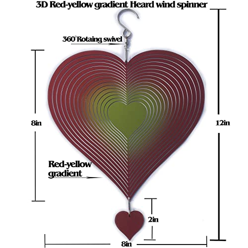 Djuan Wind Spinner Red-Yellow Gradient Love Heart 3D Metal Hanging Wind Spinners Worth Gift Stainless Steel Yard Art Decorations Indoor/Outdoor Kinetic Wind Sculptures & Spinners… #TOP5