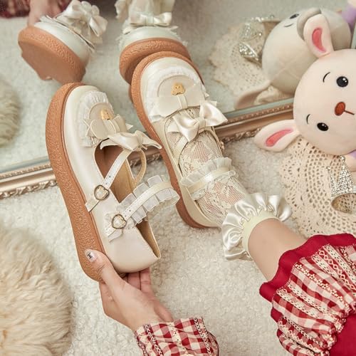 Women's Kawaii Mary Janes Flats, School Cute Mary Jane Shoes, Lolita Low Wedge Platform Heels Pump2