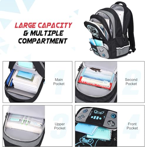 Bevalsa Backpack for School Boys, Cool Luminous Gamer Boys Backpack with Lunch Box & Pencil Pouch Set for Kids Children Teens Elementary Middle Schools, Schoolbag Bookbag Glow In The Dark (Grey)4