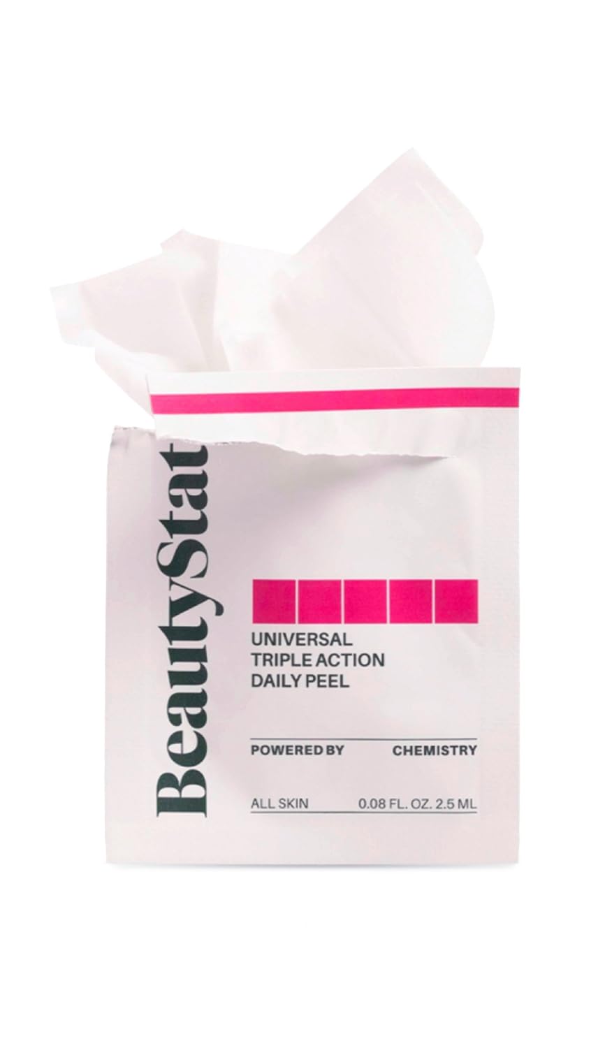 BeautyStat Triple Action One-Step Daily Exfoliating Peel Pad for Uneven Tone, Texture, Fine Lines, Enlarged Pores - Made in the USA - Gentle Exfoliator Pad with AHAs, BHAs, Glucosamine to Brighten
