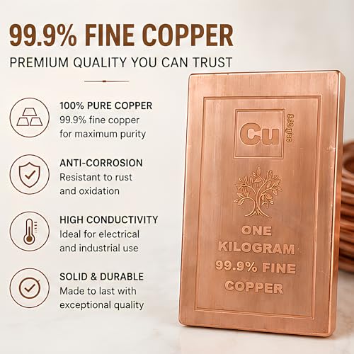 Image of Pure Copper Ingot 1 Kg |99.9% Fine Copper Bar | High Conductivity Raw Copper for Electrical, Industrial & Craft Use