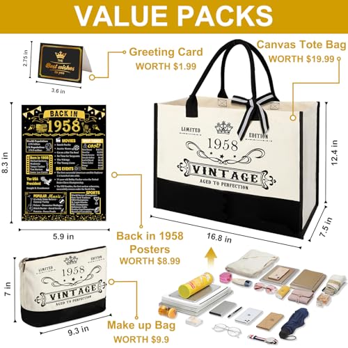 Image of 68th Birthday Gift for Women-Vintage 1958 Canvas Tote Bag,Makeup Bag,Poster