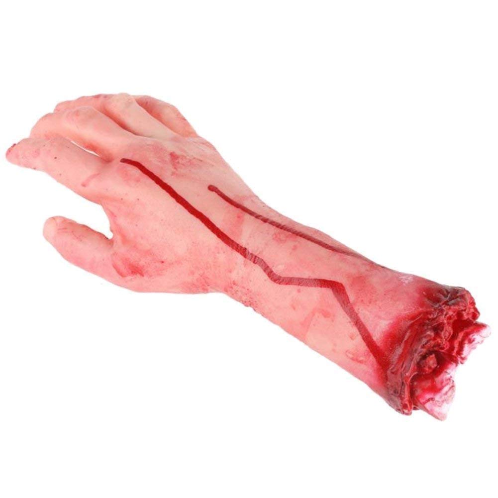 BYETOO Halloween Fake Human Arms Bloody Hands,Life-Sized Severed Hand Decoration,Trick Scary Fake Human Body Parts Halloween Party Decoration Props (Only 1 Hand,Ship randomly Left or Right Hands)
