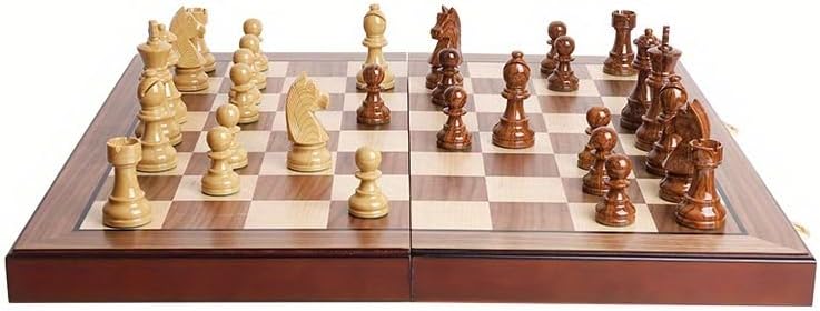 Miniatura 6 de Juego de ajedrez plegable extra grande de 20 pulgadas, tablero de madera de nogal y piezas de PVC pesadas, juego de torneo portátil para adultos,