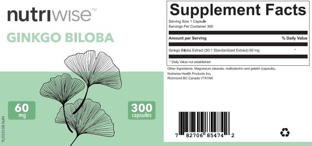 Miniatura 5 de Nutriwise Ginkgo Biloba 60mg con relación de extracto 501 (3000 mg de extracto crudo) 300 cápsulas