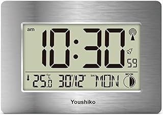Youshiko Radio Controlled Wall Clock (Official UK Version) Large Screen LCD Silent Auto Set Up with Day Date Month