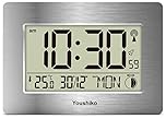 Youshiko Radio Controlled Wall Clock (Official UK Version) Large Screen LCD Silent Auto Set Up with Day Date Month