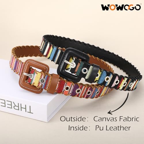 Woven Multicolor Belt for Women Boho Waist Belt with Square Buckle2
