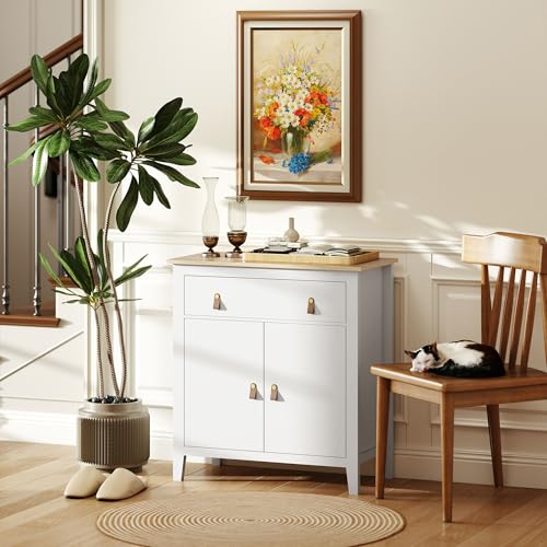 Miniatura 9 de Homcom Aparador De 2 Puertas Aparador De Salón Moderno Con Cajón Estante Ajustable Y Tiradores De Pu Mueble Auxiliar Para Comedor Pasillo 80x40x90 Cm Blanco Y Roble