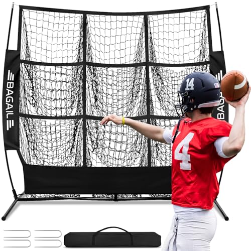 BAGAIL Football Throwing Net - 9 Target Pockets, Easy Setup, Heavy-Duty - Portable QB Accuracy...