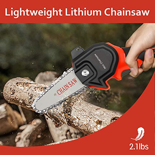 Upgraded Mini Chainsaw, 4-Inch Cordless Chainsaw Portable Lightweight Lithium Battery Chain Saw with Certified Power Adapter for Courtyard Tree Branch Wood Cutting (2 Chains)