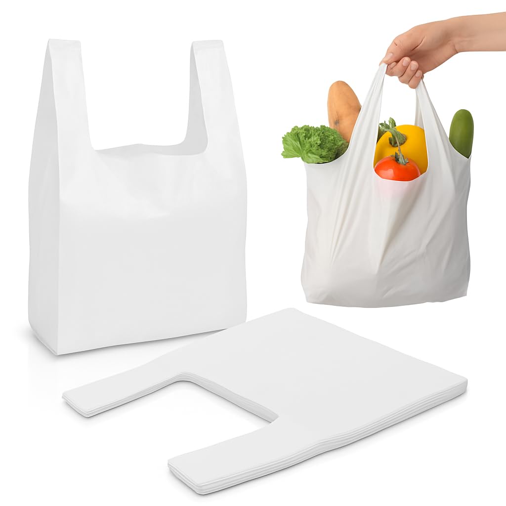 Pearl Spark White 11X17x21 Inch (Pack Of 200) Heavy-Duty Plastic Shopping Bags | Strong & Durable Carrier Bags For Grocery, Retail, Takeaway, And Daily Use | Reusable & Water-Resistant | Pack Of 200