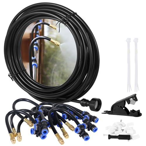 32.8 FT (10M) Misting Cooling System, MSDADA Misting Line with 360° Adjustable Brass Mist Nozzles & Brass Adapter (3/4")
