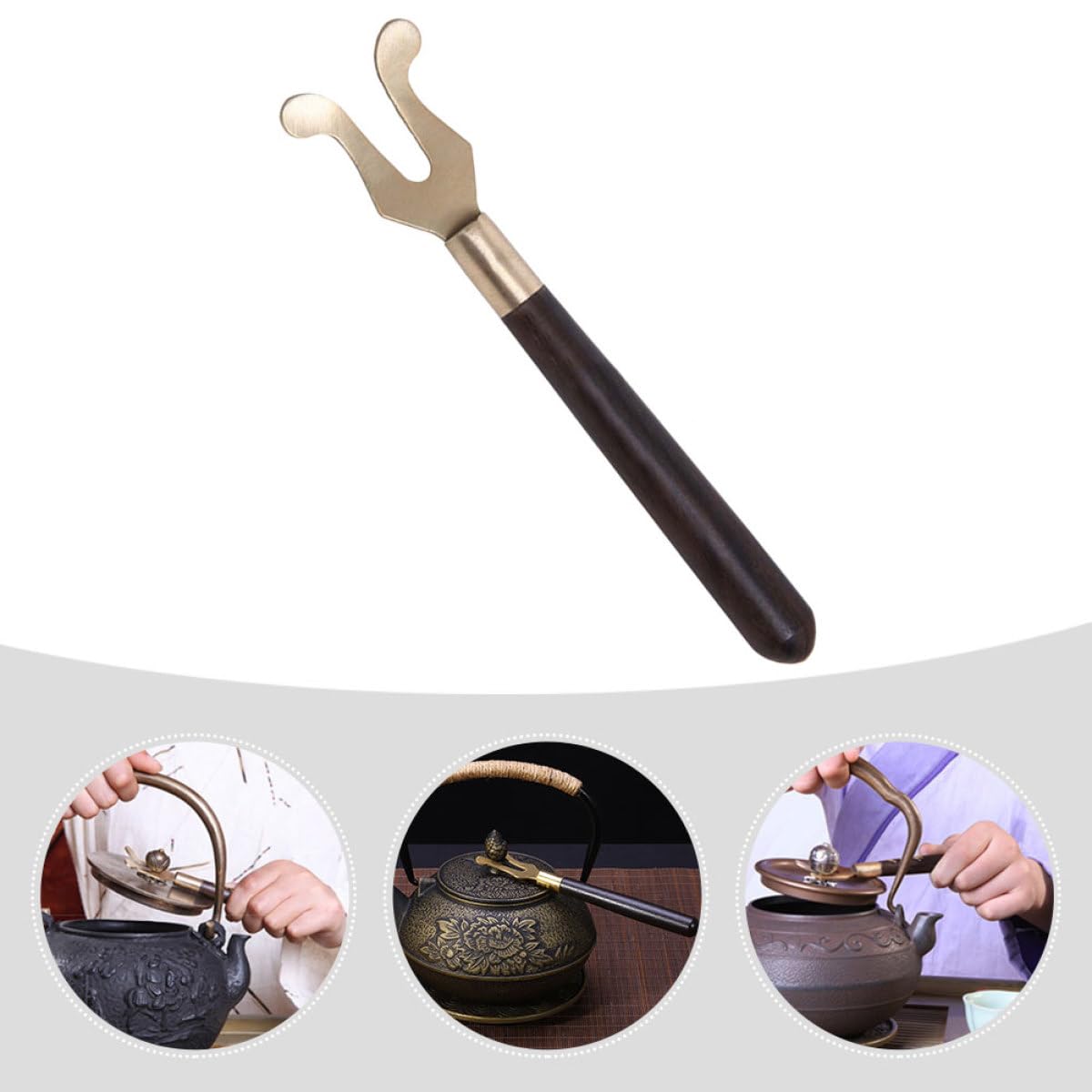 Abrazadera de Hierro Accesorio Fácil de Almacenar para Taza de Té Mango de Madera, Resistente al Calor y Anti-escaldaduras para Ceremonias de Té