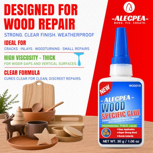 Image of ALECPEA Wood Glue, Thick CA Glue for Wood, 30g with 3 Droppers | Fast 45 Second Set, 24-Hour Full Cure, Controlled Flow For Furniture, Crafts, Models, And Bamboo