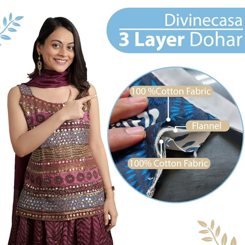 Image of Divine Casa Cotton 120 GSM Reversible Soft and Cozy Lightweight Printed Single Bed AC Dohar Blanket for Mild Winter Quilt - (Green and Turquoise Blue, 140 x 210 CM)| TC - 120