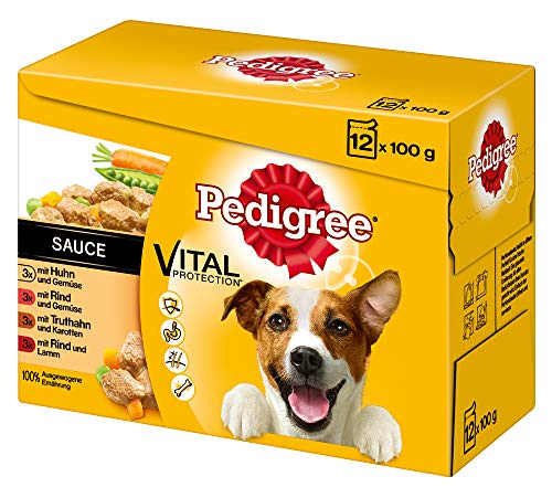 Pedigree Vital Protection Hochwertiges Huhn, Rind und Truthahn, 48 Beutel (4 x 12 x 100 g)