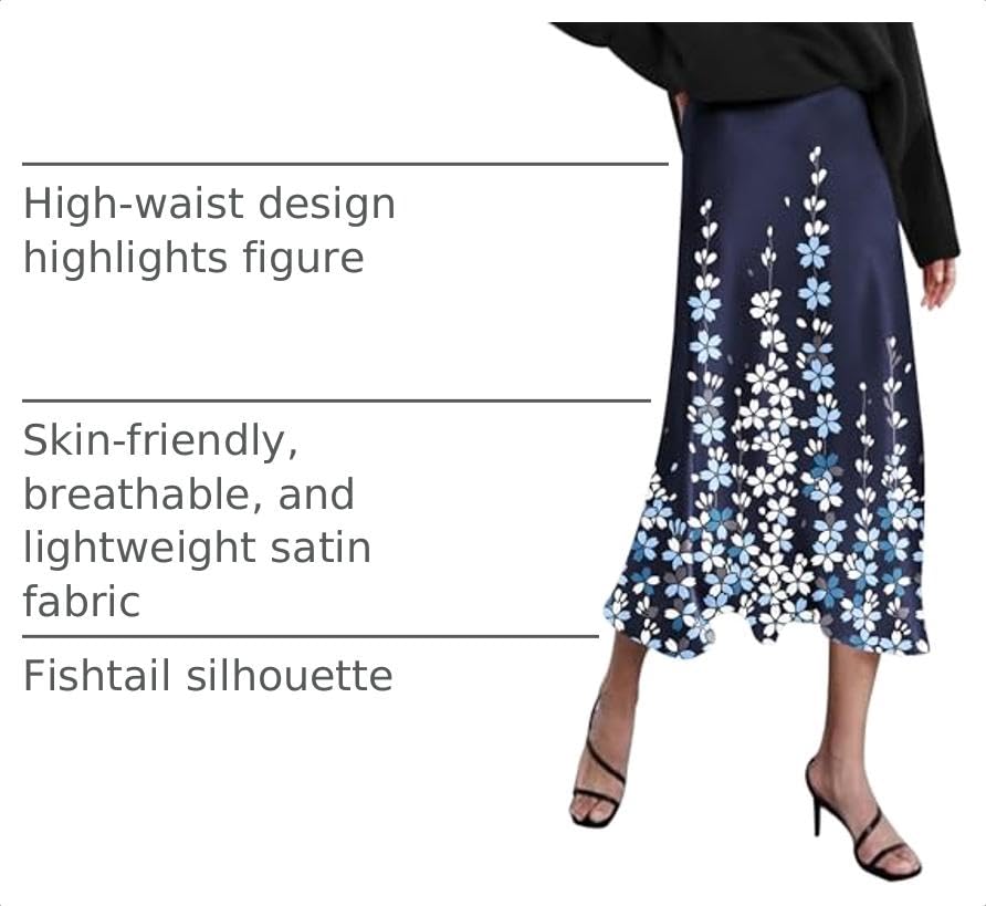 Image of Zeagoo Skirts for Women High Waist Skirt Elegant Midi Skirt Satin