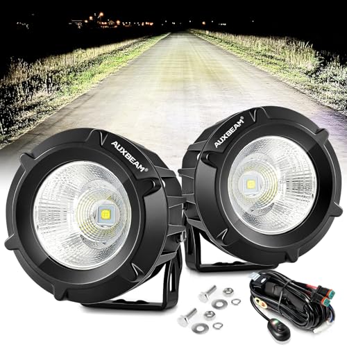 Image of Auxbeam 3.5in 50W Round Led Offroad Light, 5000LM Round Driving Light Pod Super Bright with Wiring Harness Kit White Spot Flood Combo for Jeep Vehicle Truck ATV SUV Motorcycle