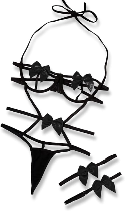 Kaei&Shi Womens Bow Lingerie Sets With Garter,Cutout Underwire Bodysuit Teddy